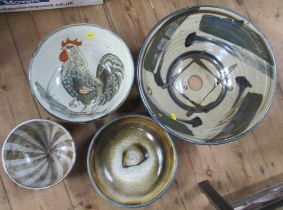 A Studio Pottery basin, together with three bowls