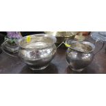 A hallmarked silver sugar bowl, together with matching jug, total weight 7oz