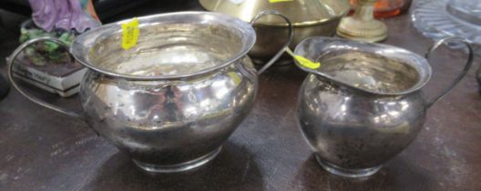 A hallmarked silver sugar bowl, together with matching jug, total weight 7oz