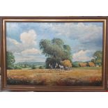 Ron Humphries, oil on canvas, harvest landscape, 23.5ins x 35.5ins