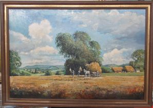 Ron Humphries, oil on canvas, harvest landscape, 23.5ins x 35.5ins