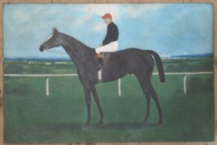 J.Parnell, oil on canvas, jockey and racehorse 'Dean Swift'  in landscape , 1908, unframed, 20ins