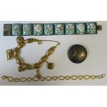 A 9ct gold oval link bracelet, weight 6.3g, together with an enamel bracelet, a niello bracelet