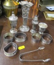 A collection of hallmarked silver, to include napkin rings, condiments etc