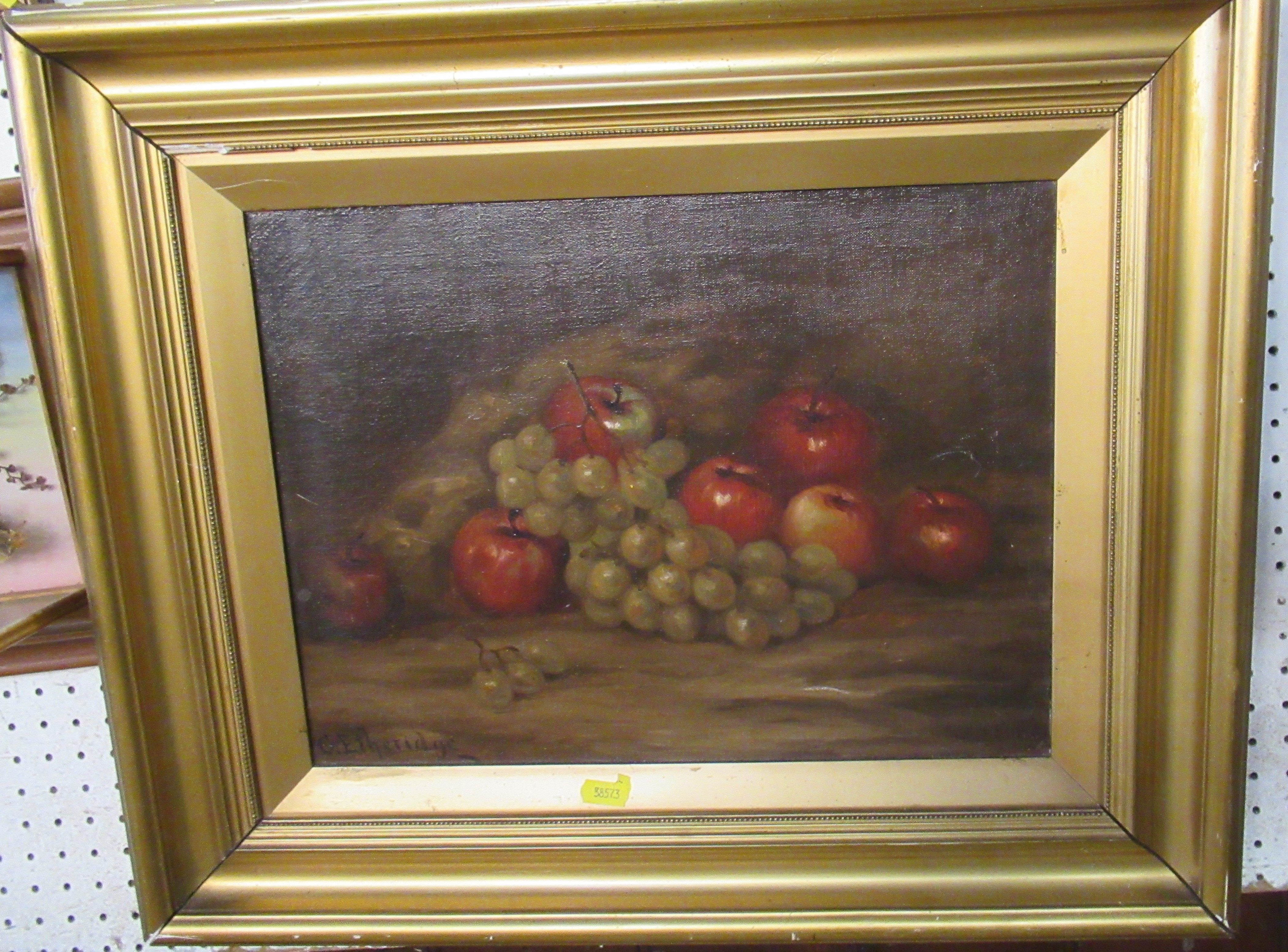 G Etheridge, oil on canvas, still life of fruit, 11.5ins x 15.5ins