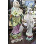 An antique porcelain model, of the Virgin Mary, together with a model of an oriental lady, both af