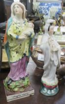 An antique porcelain model, of the Virgin Mary, together with a model of an oriental lady, both af