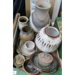 A collection of Studio Pottery, including John Leech, Isle of Wight paper weights etc