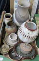 A collection of Studio Pottery, including John Leech, Isle of Wight paper weights etc