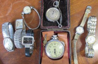 A Continental silver cased ladies pocket watch, together with another pocket watch and various wrist