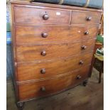 A 19th century mahogany bow front chest, of two over four long graduated drawers, 47ins x 20ins,