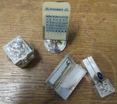 A silver desk calendar, together with a lipstick holder and rose embossed box