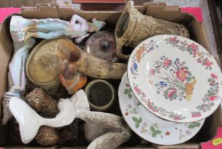 A box of assorted ceramics, to include a 19th century Wedgwood bisque game pie tureen and cover, a