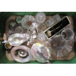 Two boxes of assorted items, to include glass, porcelain, metalware and sliver plated items