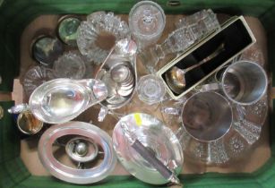 Two boxes of assorted items, to include glass, porcelain, metalware and sliver plated items