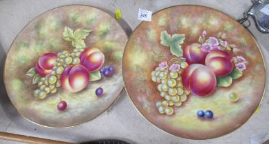 Two cabinet plates, decorated with fruit to a mossy background by leaman, diameter 10.5ins