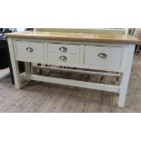 A modern pine topped painted kitchen dresser base, the painted base fitted with drawers, width 62.