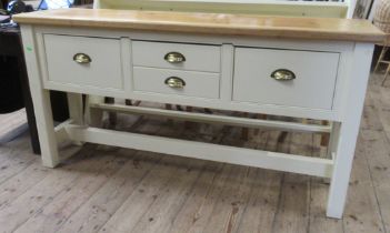 A modern pine topped painted kitchen dresser base, the painted base fitted with drawers, width 62.