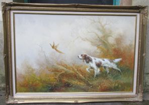 Eugene Kingman, oil on canvas, gundog flushing a pheasant, 24ins x 36ins