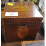 A 19th century tea caddy, with checker banded and inlaid decoration