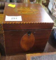 A 19th century tea caddy, with checker banded and inlaid decoration