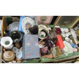 Three boxes of mixed sundries, to include tea ware, dishes, vases etc