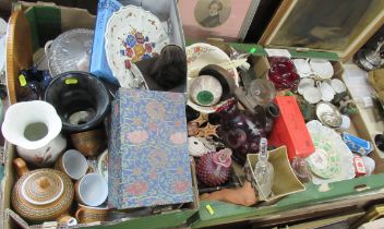 Three boxes of mixed sundries, to include tea ware, dishes, vases etc