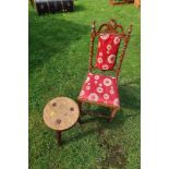 An Edwardian style child's chair together with a milking stool