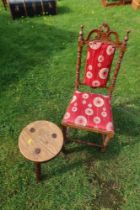 An Edwardian style child's chair together with a milking stool