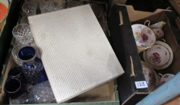 A box of teaware, together with a mixed box of glassware