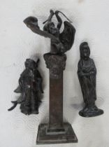 Three bronze figures, together with horses and prints