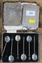 Two Victorian card cases, together with a set of six coffee bean spoons