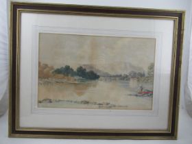 A 19th century watercolour, Continental river scene with figures, 13ins x 20.5ins, together with a