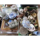 A mixed box of ceramics and collectables, to include Wedgwood jasper, a Nelros Cup of Fortunes, blue