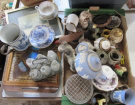 A mixed box of ceramics and collectables, to include Wedgwood jasper, a Nelros Cup of Fortunes, blue