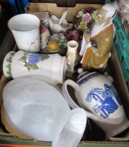 A box of mixed porcelain, to include vases, figures etc