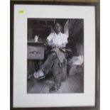 Jamie Cartwright, photograph, seated man in tailors shop, 14ins x 10.5ins, together with various