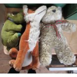 A Merrythought fox, together with a Merrythought green hippo and a teddy