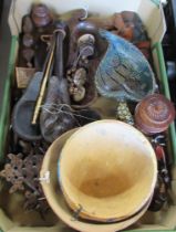 A box of tribal carvings etc