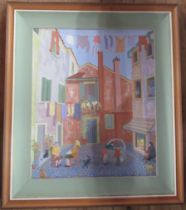 A Cotterell, oil on board, Burano, 23ins x 19ins, together with Robin Tomkinson, watercolour, '