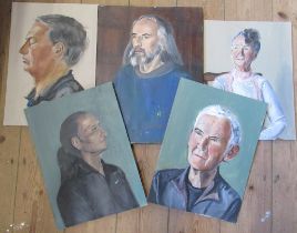 Five oils on artist boards, portraits