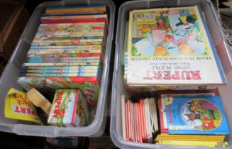 Three boxes of Rupert Bear annuals and other books and Rupert ephemera