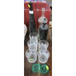 A collection of glass items, to include bottles, tumblers, dishes