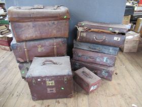 A collection of vintage leather baggage, including, including trunks, suitcases ,holdalls etc,