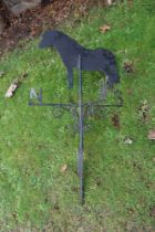 A wrought iron weather vane, with Shetland Pony finial, height 43ins