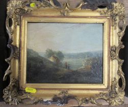 A 19th century oil on board, landscape, 7ins x 7.5ins