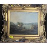 A 19th century oil on board, landscape, 7ins x 7.5ins