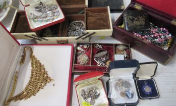 A collection of costume jewellery, medals etc