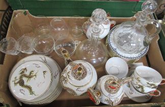 A box of china and glass to include Japanese tea set