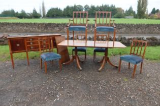 A reproduction Yew dining room suite , comprising set of 6 (4+2) chairs , extending dining table